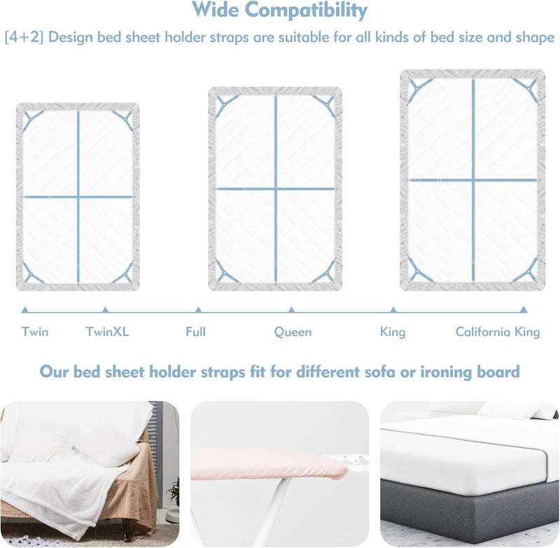 Eiruseed Bed Sheet Holder Straps, 4+2 Pcs Adjustable Mattress Sheet Clips, Bed Sheet Fasteners Elastic Sheet Suspenders to Keep Bed Sheet in Place for Different Beds (Blue) - Image 3